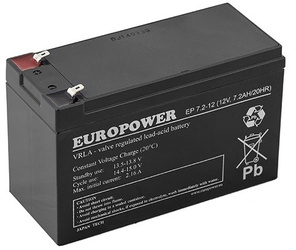 EUROPOWER EP sorozatú 12V AGM akkumulátor 7,2Ah kapacitással